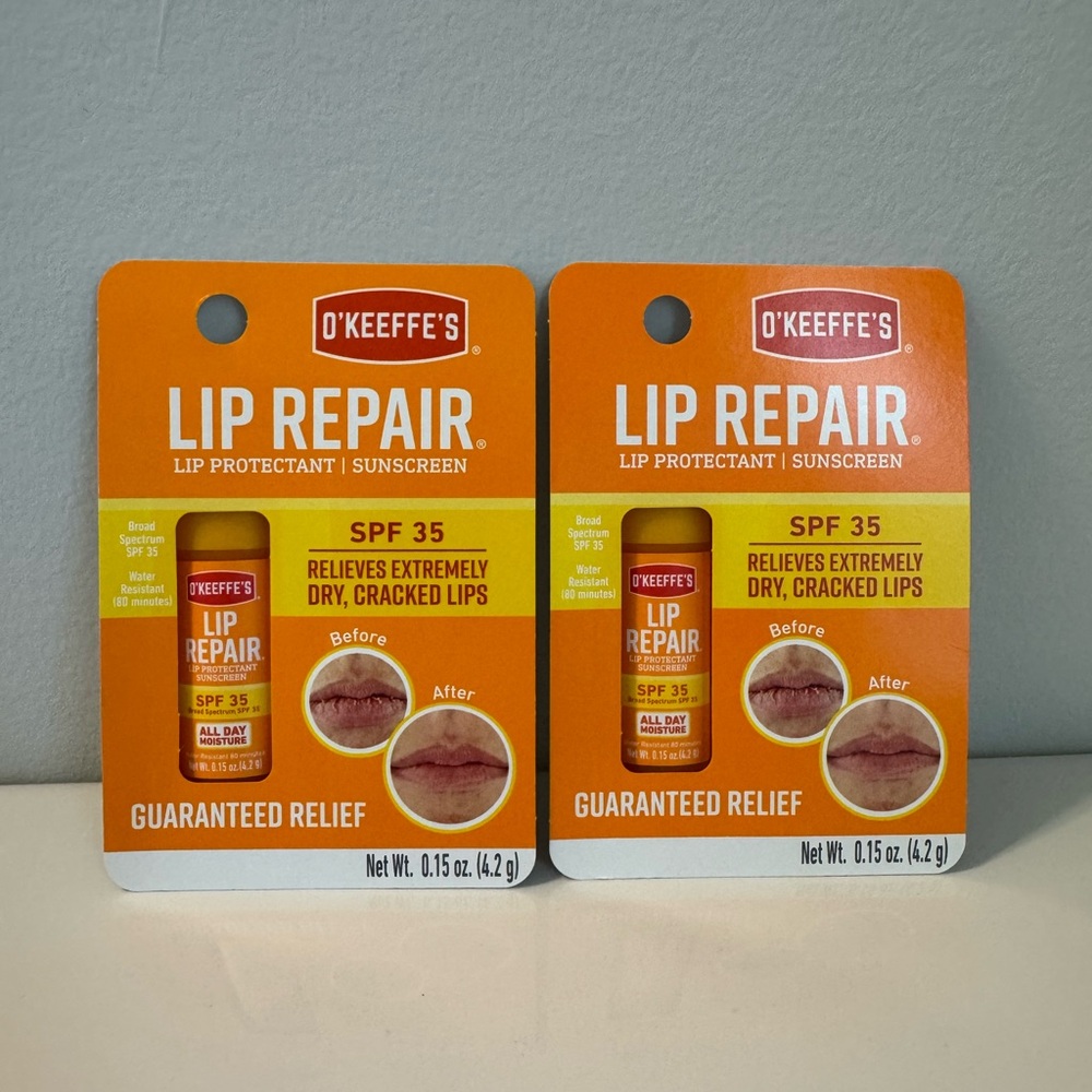 NEW 2 O'Keeffe's Lip Repair SPF 35 80 Minutes Water Resistant Lip Balm 0.15oz